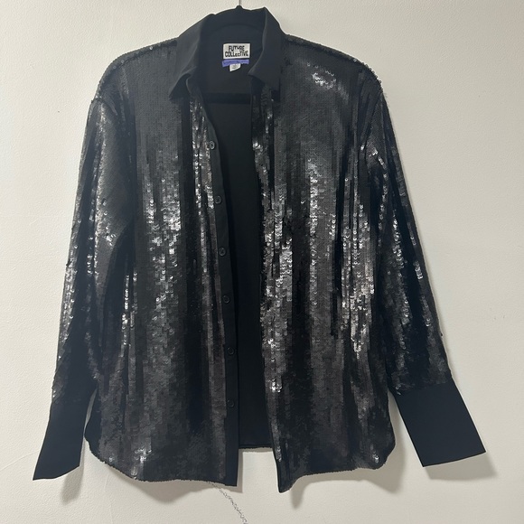 NWOT Future Collective Women's Long Sleeve Sequin Button Down Shirt, Size S - Picture 4 of 7
